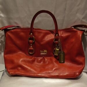 Coach Red Leather Satchel with Gold Hardware